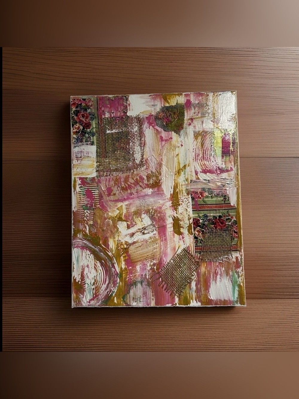 Original Abstract Painting On Canvas Mixed Media 16 X 20 Titled Patchwork Dreams